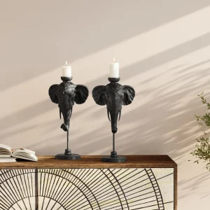 Lyhdyt | Kynttilänjalat>KARE Design Elephant Head Kynttilänjalka Musta 49cm