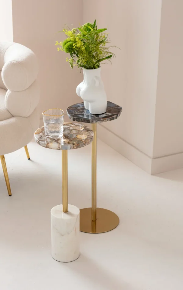 Sohvapöydät>KARE Design Agate Base Sivupöytä, Luonnonkivi, Metalli Ø25cm