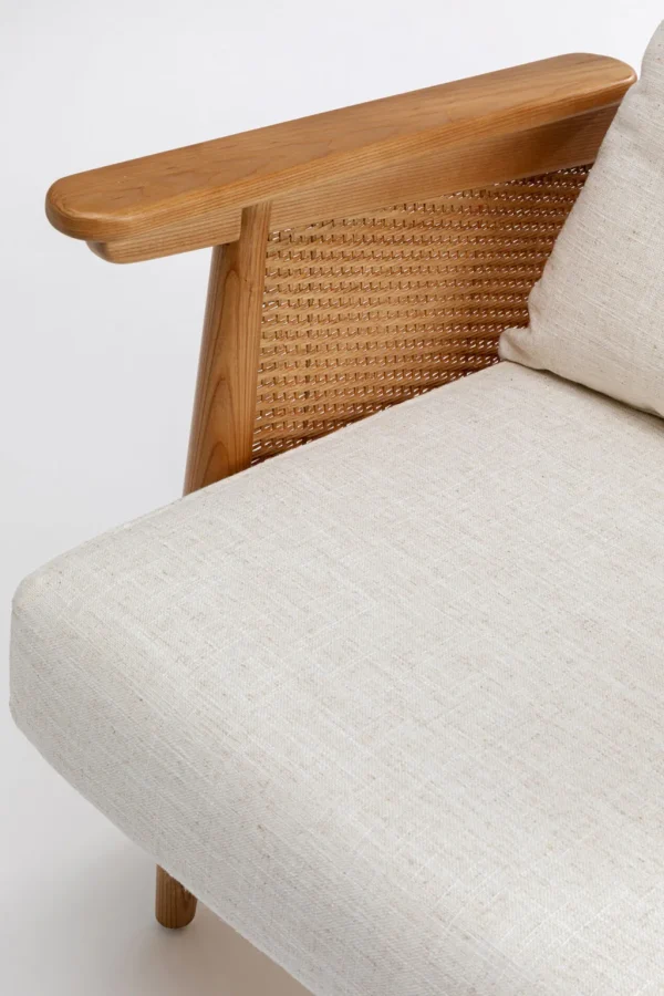 Nojatuolit>KARE Design Cane Tuoli Käsinojilla - Saarni Massiivipuuta, Kangasverhoilu