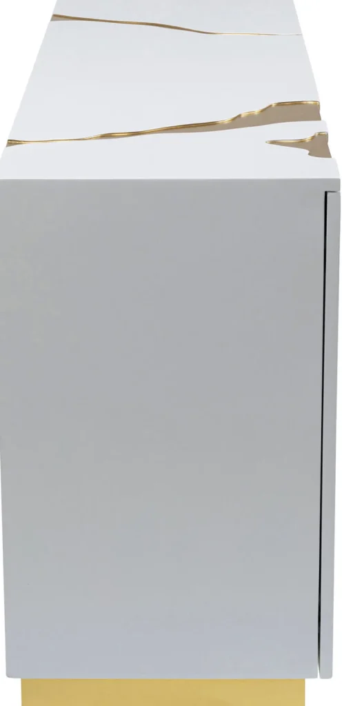 Senkit | Lipastot>KARE Design Cracked Senkki, Sivupöytä - Valkoinen/kulta 165x80cm