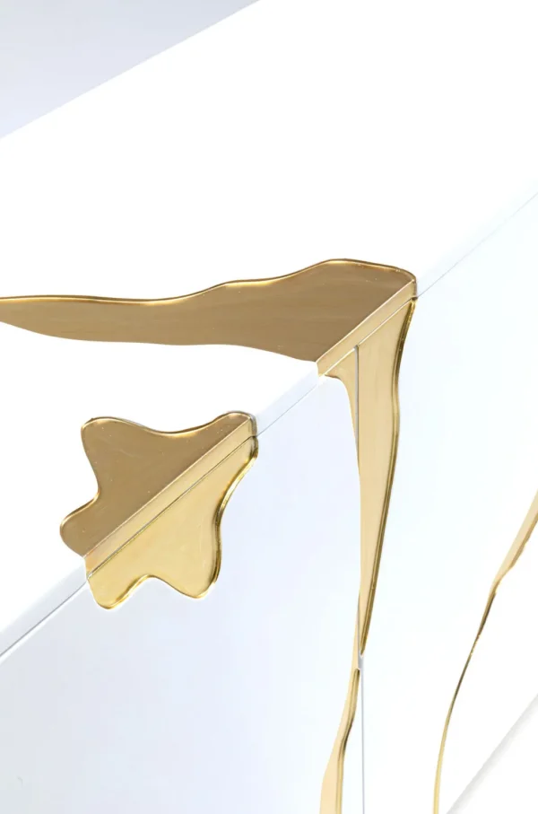 Senkit | Lipastot>KARE Design Cracked Senkki, Sivupöytä - Valkoinen/kulta 165x80cm