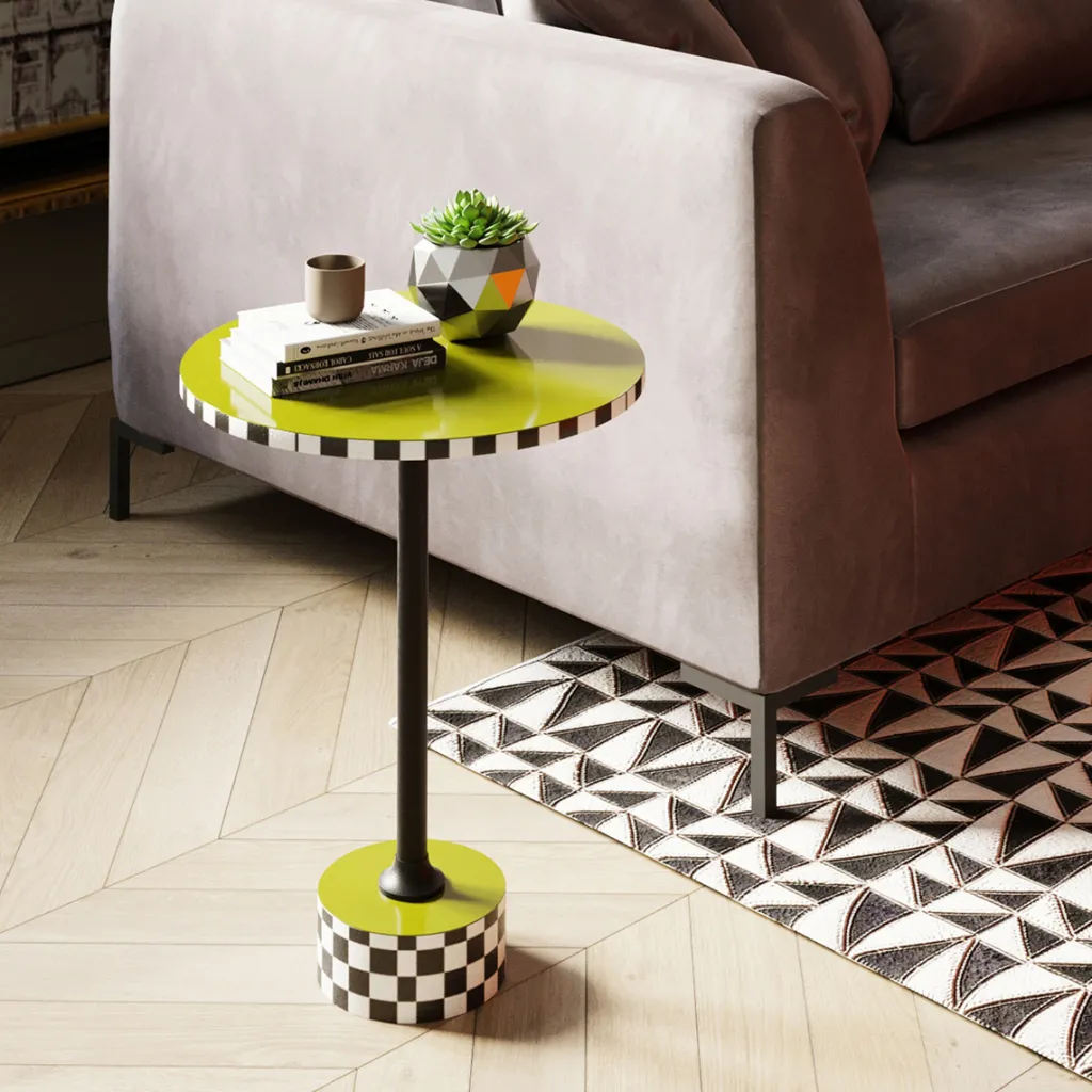 domero_checkers_tammi_sivupyt__oliivi_cm_0.webp Sohvapöydät | Olohuone>KARE Design Domero Checkers Tammi, Sivupöytä - Oliivi Ø25cm