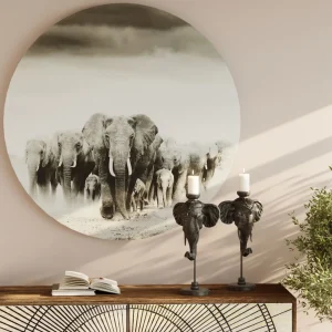 Taulut>KARE Design Elephant Walk - Elefantit, Pyöreä Lasitaulu Ø120cm