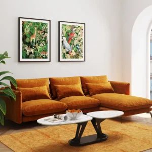 Olohuone | Kulmasohvat>KARE Design Monza Kulmasohva - Samettia, Curry, Oikea 296cm