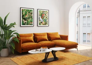Olohuone | Kulmasohvat>KARE Design Monza Kulmasohva - Samettia, Curry, Oikea 296cm
