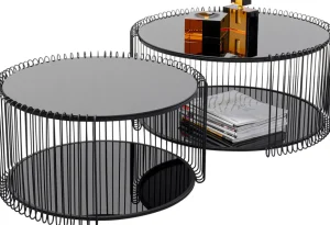 Sohvapöydät | Olohuone>KARE Design Wire Double Black Sohvapöytä Lasia Ja Metallia Musta (2/Setti)