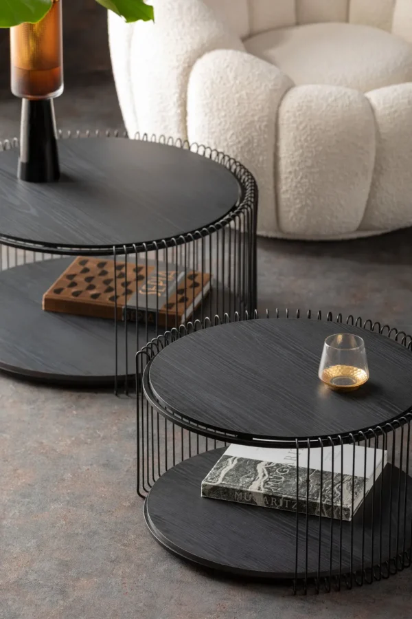 Sohvapöydät>KARE Design Wire Double Black Wood Sohvapöytä Musta (2/Setti)