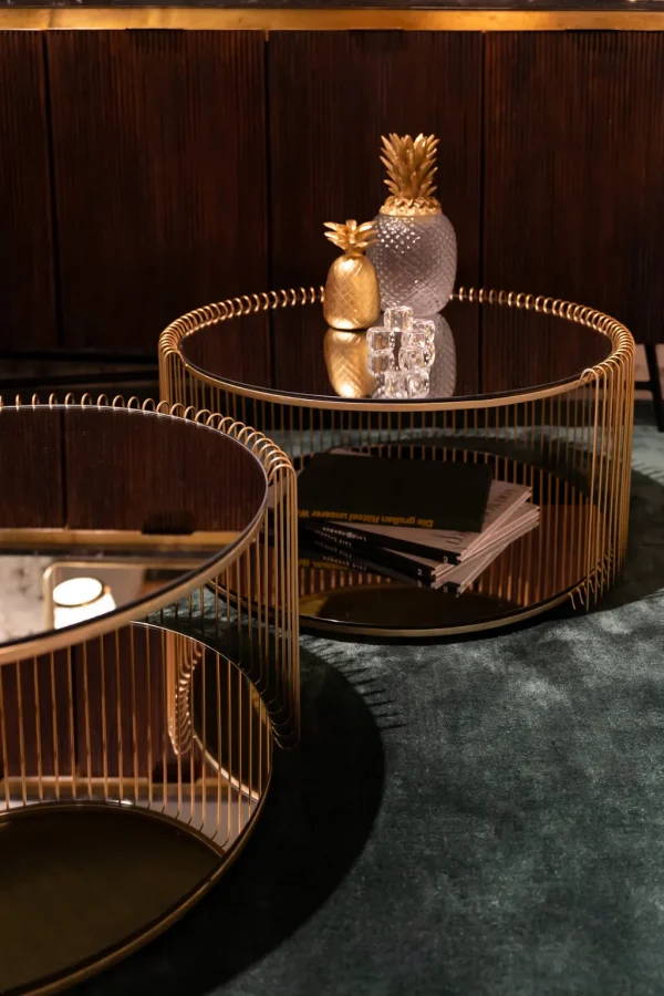 Sohvapöydät | Olohuone>KARE Design Wire Double Sohvapöytä, Messinki (2/Setti)