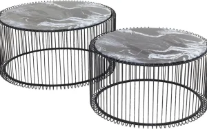 Sohvapöydät | Olohuone>KARE Design Wire Glass Marble Sohvapöytä - Marmorilasi, Musta (2/Setti)