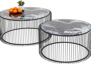 Sohvapöydät | Olohuone>KARE Design Wire Glass Marble Sohvapöytä - Marmorilasi, Musta (2/Setti)