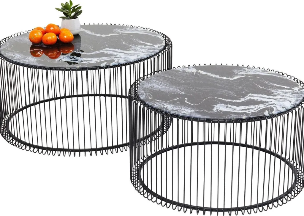 wire_glass_marble_sohvapyt__marmorilasi_musta_setti_2.webp Sohvapöydät | Olohuone>KARE Design Wire Glass Marble Sohvapöytä - Marmorilasi, Musta (2/Setti)