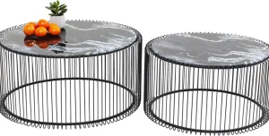 Sohvapöydät | Olohuone>KARE Design Wire Glass Marble Sohvapöytä - Marmorilasi, Musta (2/Setti)