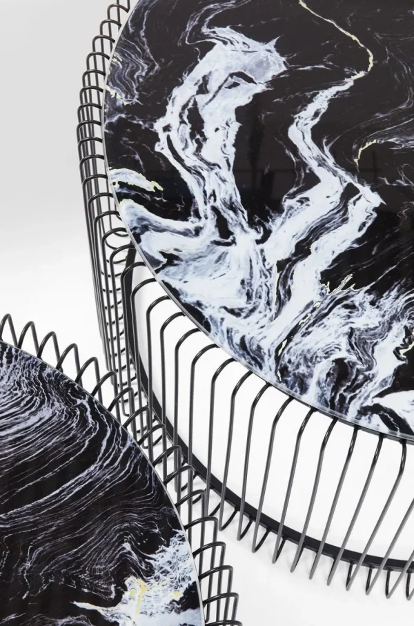 Sohvapöydät | Olohuone>KARE Design Wire Glass Marble Sohvapöytä - Marmorilasi, Musta (2/Setti)