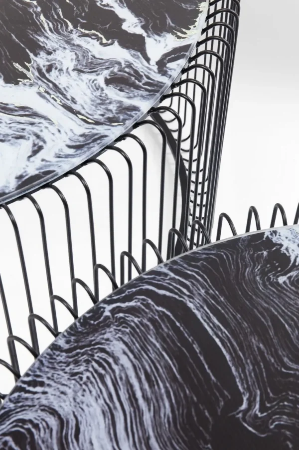 Sohvapöydät | Olohuone>KARE Design Wire Glass Marble Sohvapöytä - Marmorilasi, Musta (2/Setti)