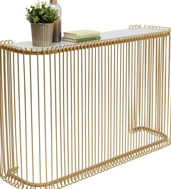 Konsolipöydät Ja Sivupöydät>KARE Design Wire Konsolipöytä - Marmorikuvioitu Lasi, Kulta 142x89cm